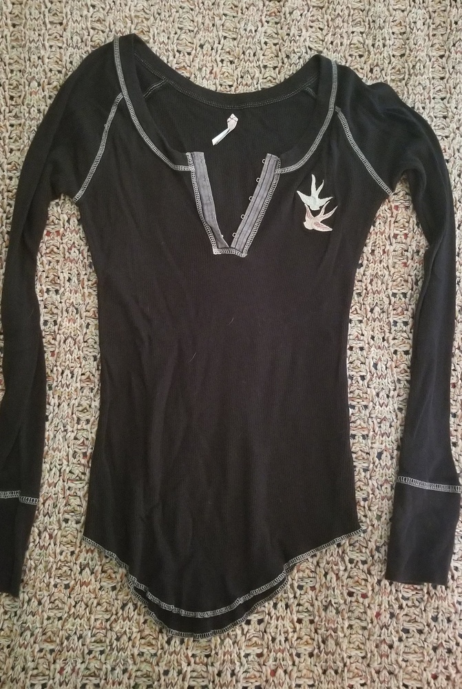 Free People Long-Sleeve Tee Black Medium